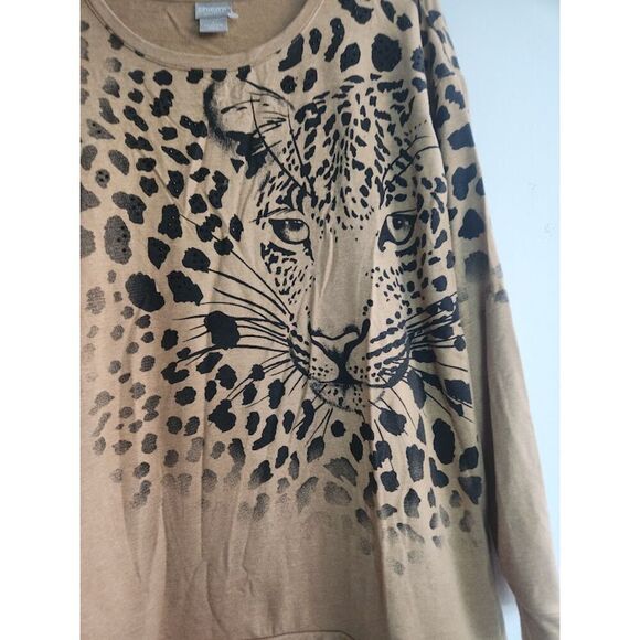 Chico's Brown w/"Tiger" Print Cotton/Modal Blend Tunic Blouse size 1 or US 10 - Picture 6 of 9